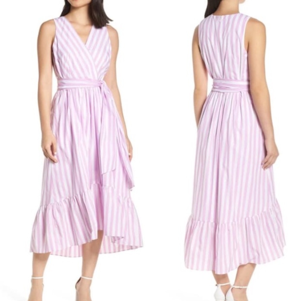J.Crew Sleeveless Striped Poplin Midi Dress in Pink/White